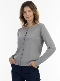 Usha Damen Strickjacke in grau - Ausschnitt: Rundhals