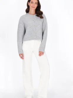 Usha Damen Strickjacke in grau - Ausschnitt: Rundhals