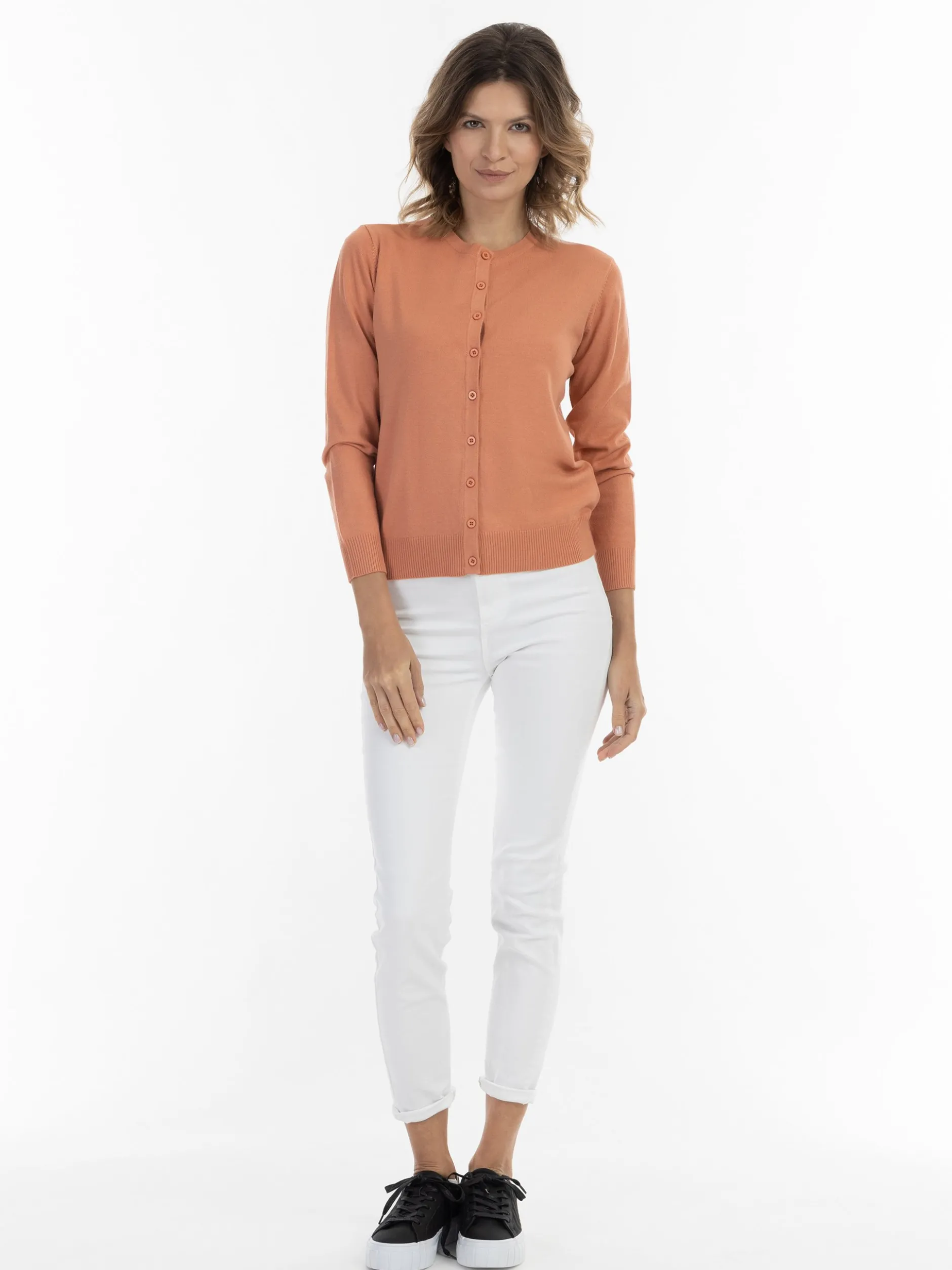 Usha Damen Strickjacke in koralle - Ausschnitt: Rundhals