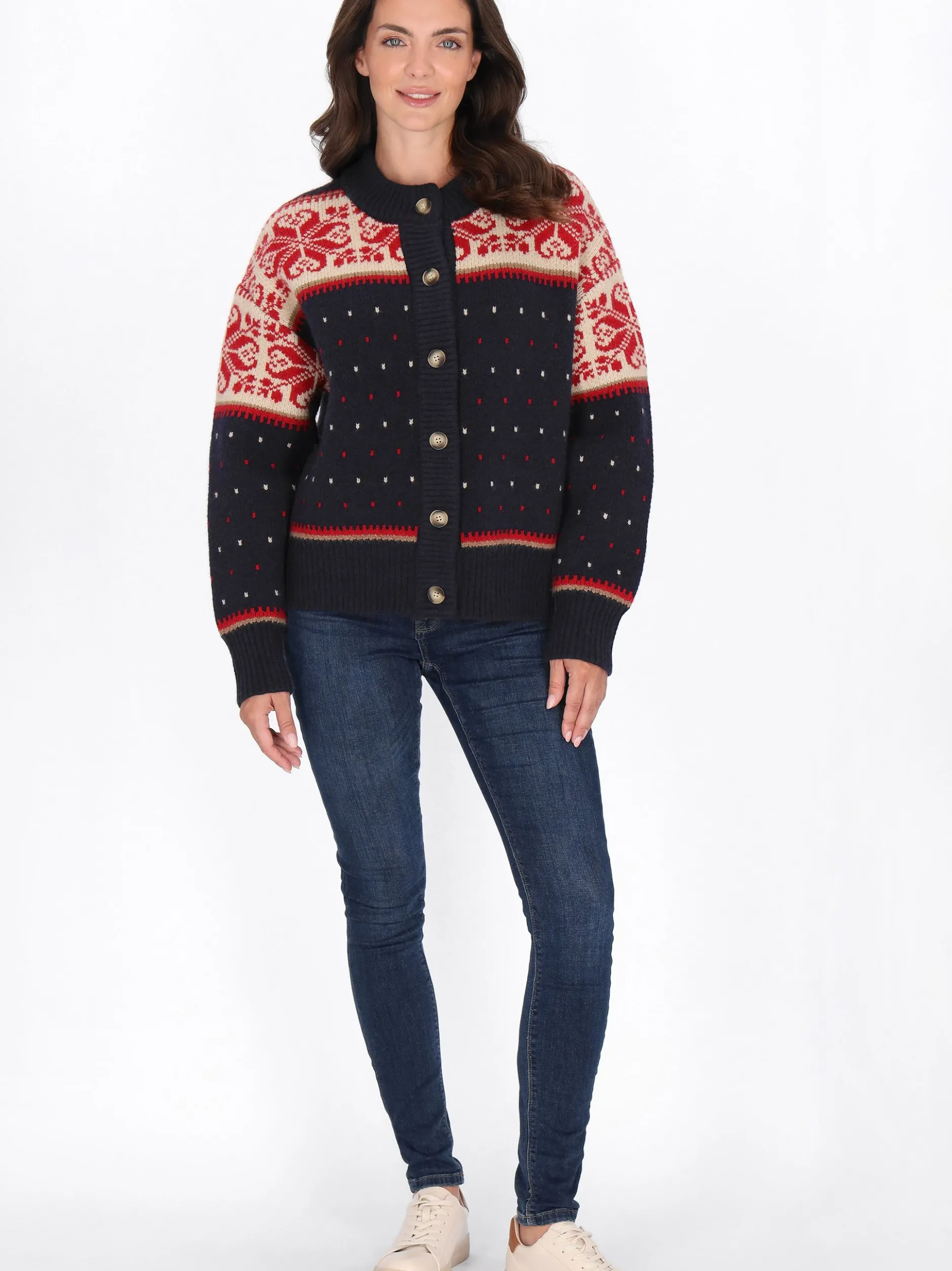 Usha Damen Strickjacke in marine - Ausschnitt: Rundhals