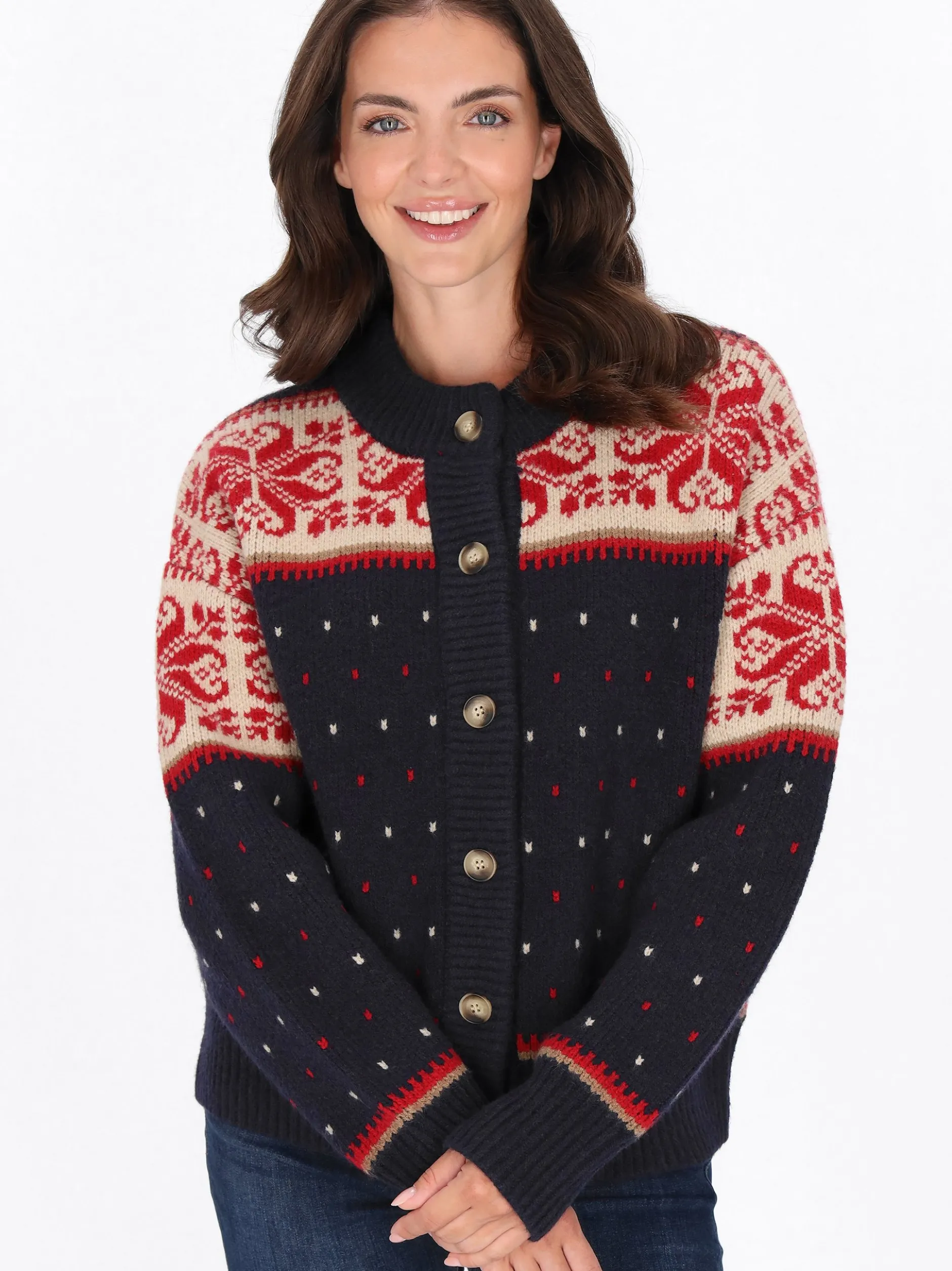 Usha Damen Strickjacke in marine - Ausschnitt: Rundhals