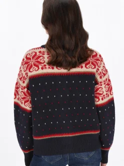 Usha Damen Strickjacke in marine - Ausschnitt: Rundhals