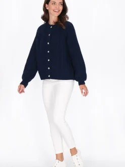 Usha Damen Strickjacke in marine - Ausschnitt: Rundhals