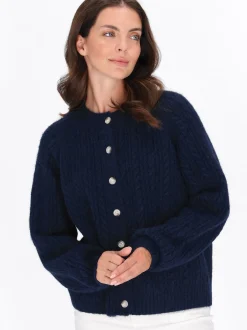 Usha Damen Strickjacke in marine - Ausschnitt: Rundhals