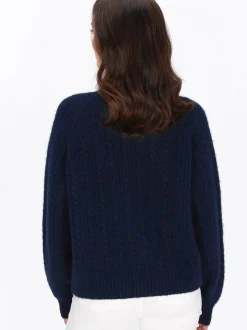 Usha Damen Strickjacke in marine - Ausschnitt: Rundhals