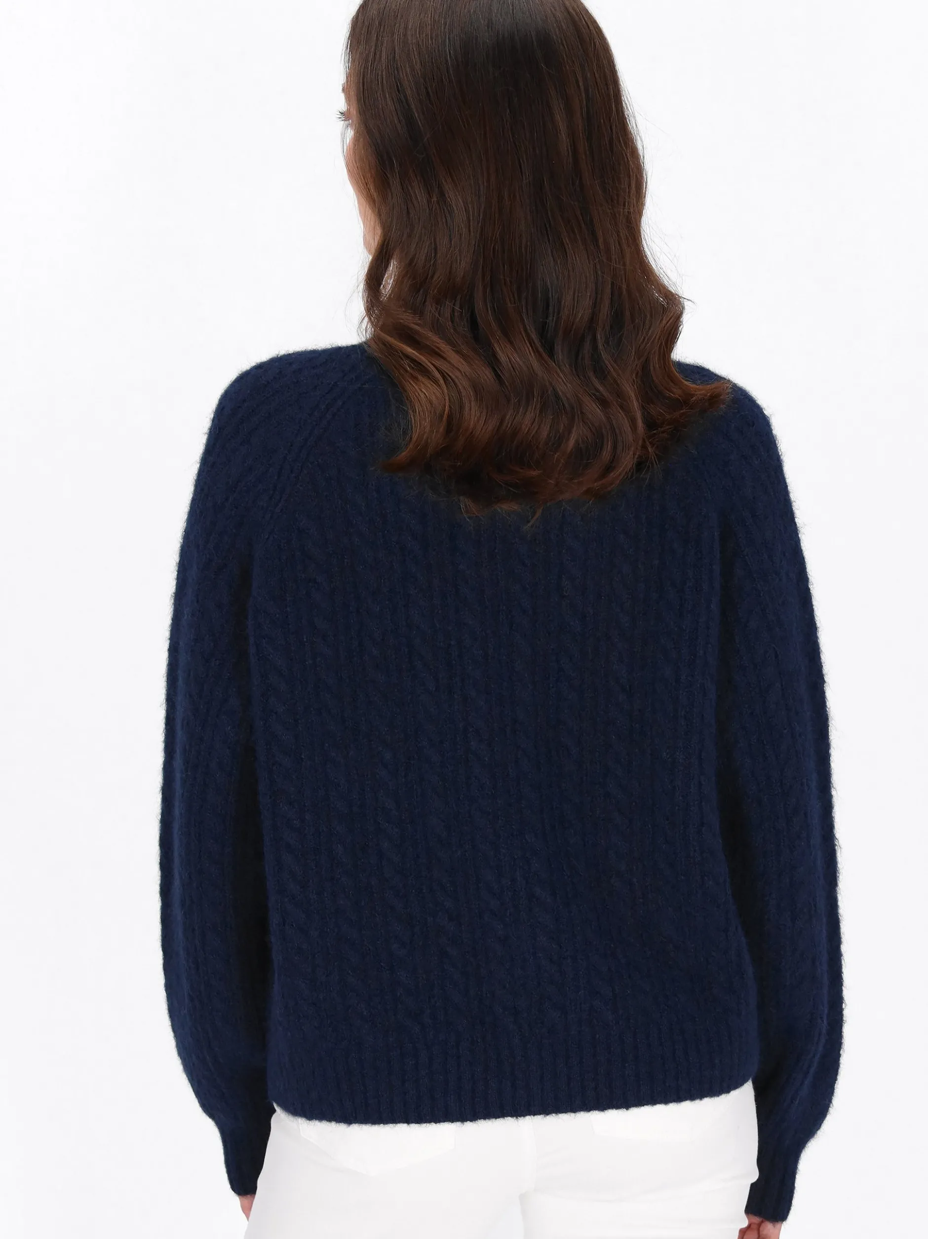 Usha Damen Strickjacke in marine - Ausschnitt: Rundhals