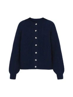Usha Damen Strickjacke in marine - Ausschnitt: Rundhals