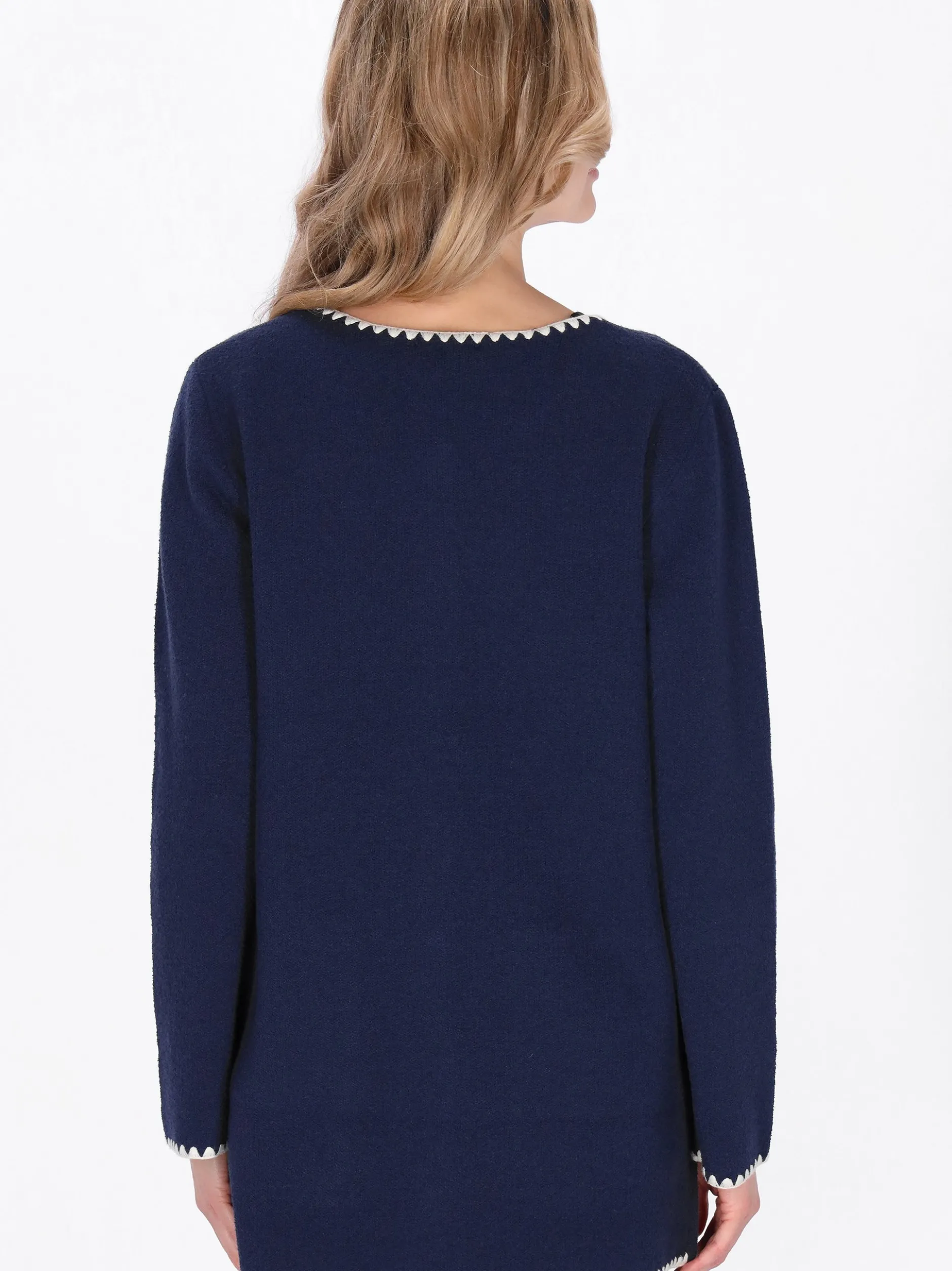 Usha Damen Strickjacke in marine - Ausschnitt: Rundhals