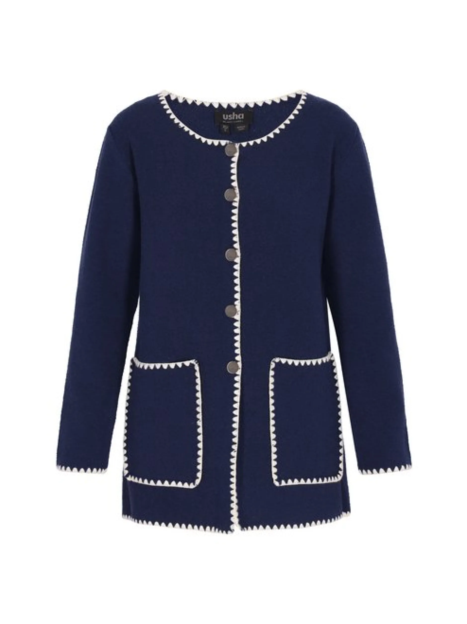 Usha Damen Strickjacke in marine - Ausschnitt: Rundhals