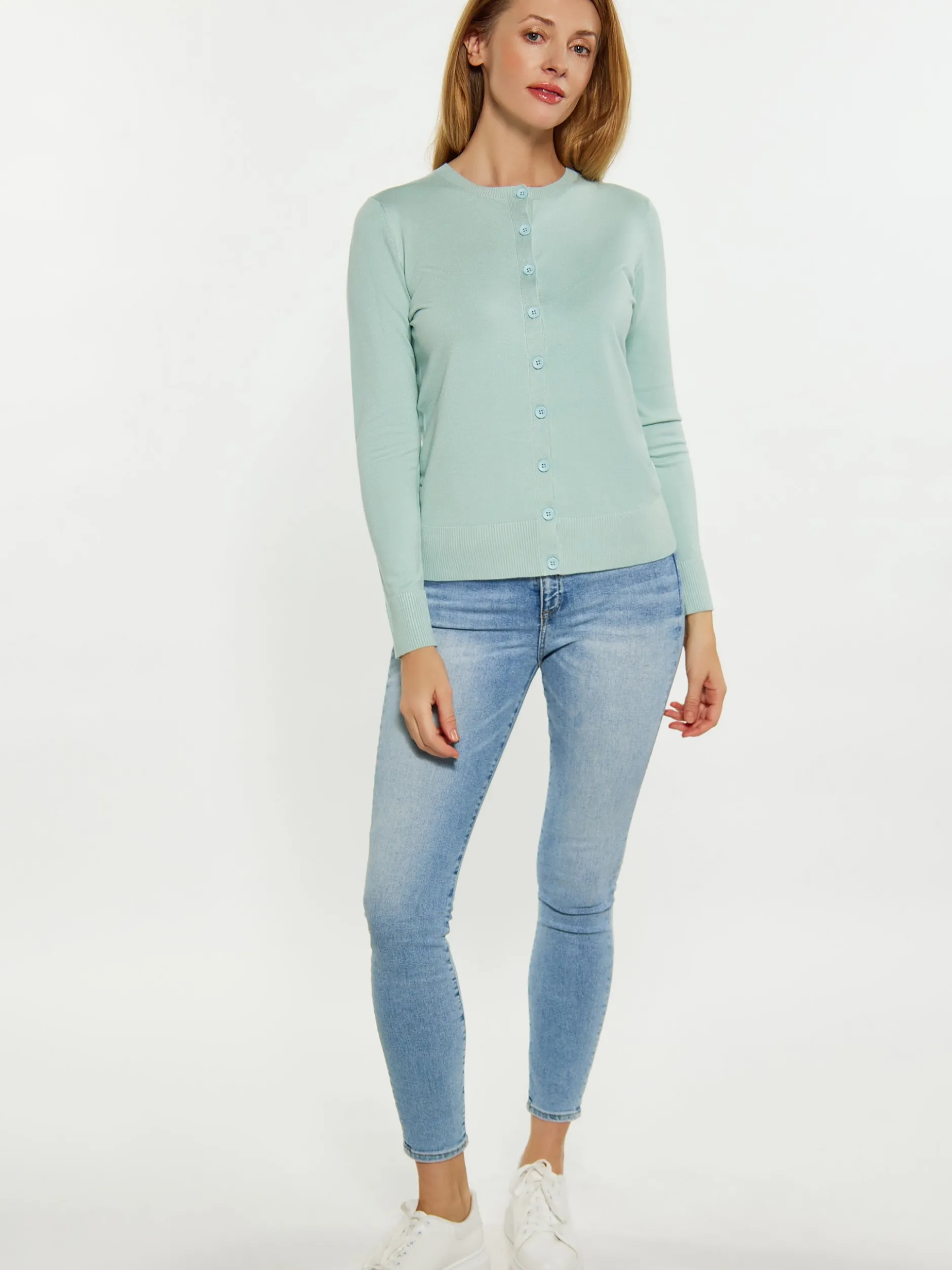 Usha Damen Strickjacke in mint - Ausschnitt: Rundhals