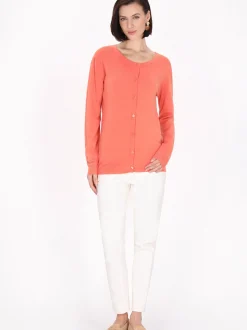 Usha Damen Strickjacke in rosa - Ausschnitt: Rundhals