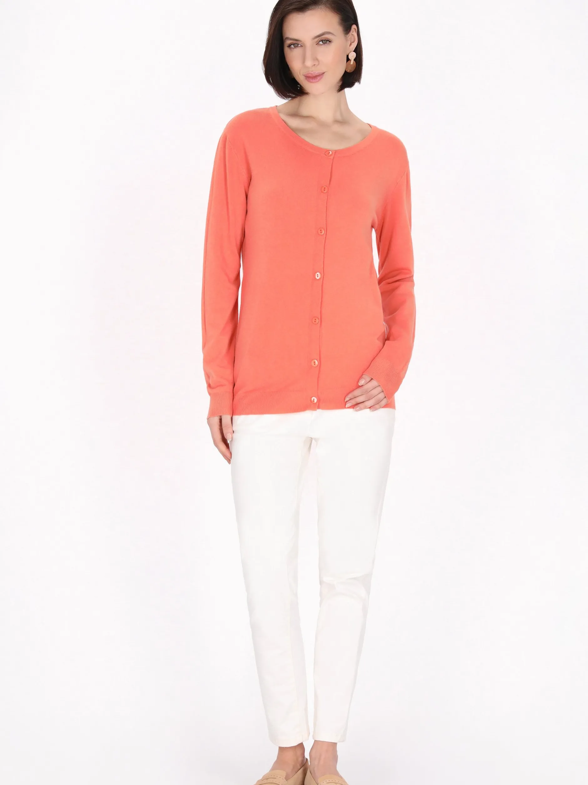 Usha Damen Strickjacke in rosa - Ausschnitt: Rundhals
