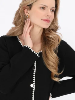 Usha Damen Strickjacke in schwarz - Ausschnitt: Rundhals