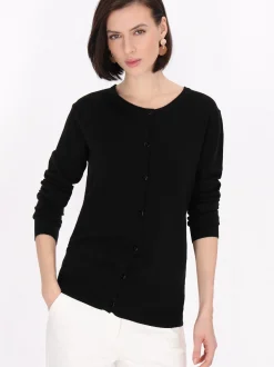 Usha Damen Strickjacke in schwarz - Ausschnitt: Rundhals