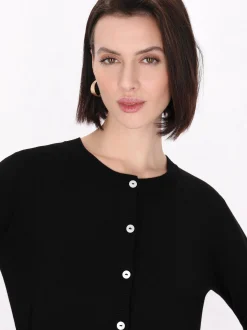 Usha Damen Strickjacke in schwarz - Ausschnitt: Rundhals