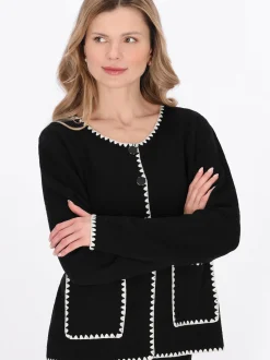 Usha Damen Strickjacke in schwarz - Ausschnitt: Rundhals