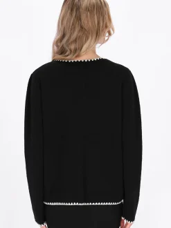 Usha Damen Strickjacke in schwarz - Ausschnitt: Rundhals