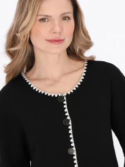 Usha Damen Strickjacke in schwarz - Ausschnitt: Rundhals