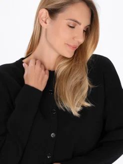 Usha Damen Strickjacke in schwarz - Ausschnitt: Rundhals