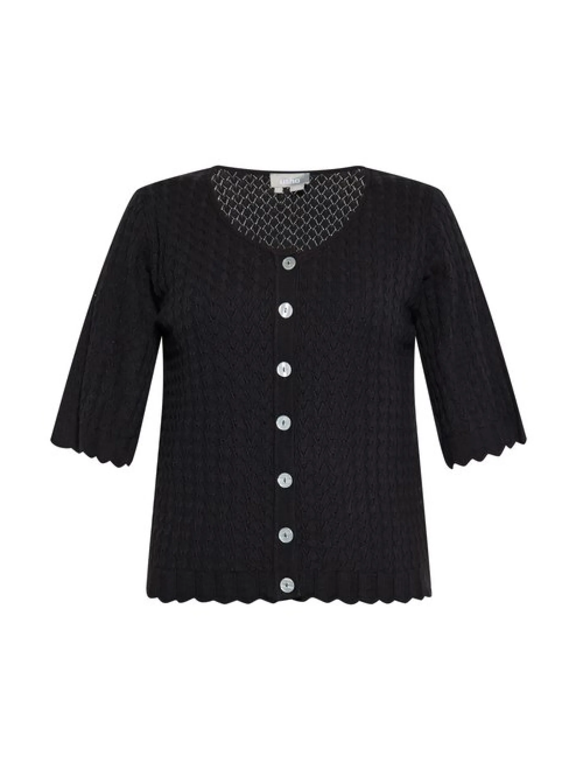 Usha Damen Strickjacke in schwarz - Ausschnitt: U-Boot