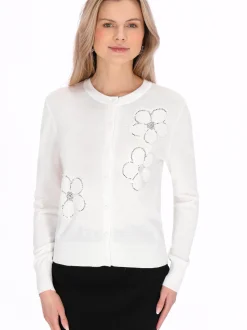 Usha Damen Strickjacke in weiß - Ausschnitt: Rundhals
