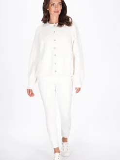 Usha Damen Strickjacke in weiß - Ausschnitt: Rundhals