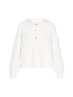 Usha Damen Strickjacke in weiß - Ausschnitt: Rundhals