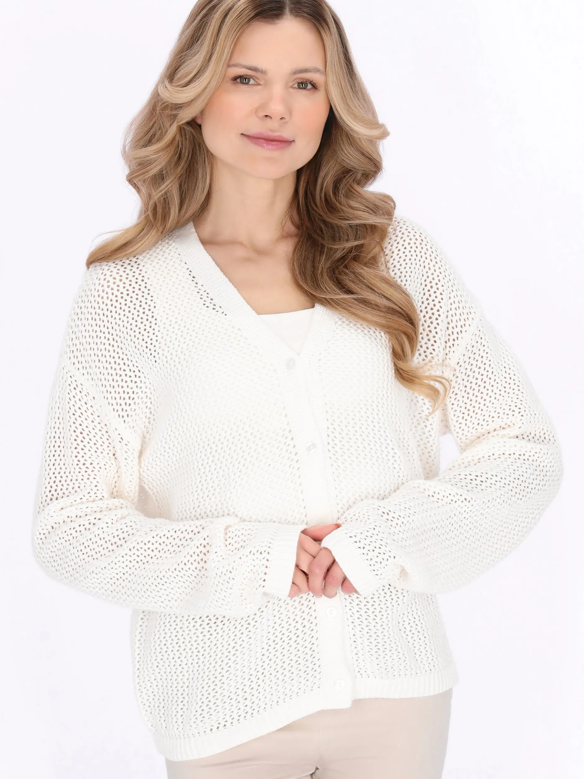 Usha Damen Strickjacke in weiß