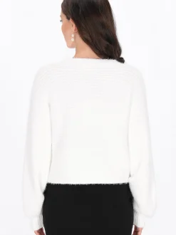 Usha Damen Strickjacke in weiß - Ausschnitt: Rundhals