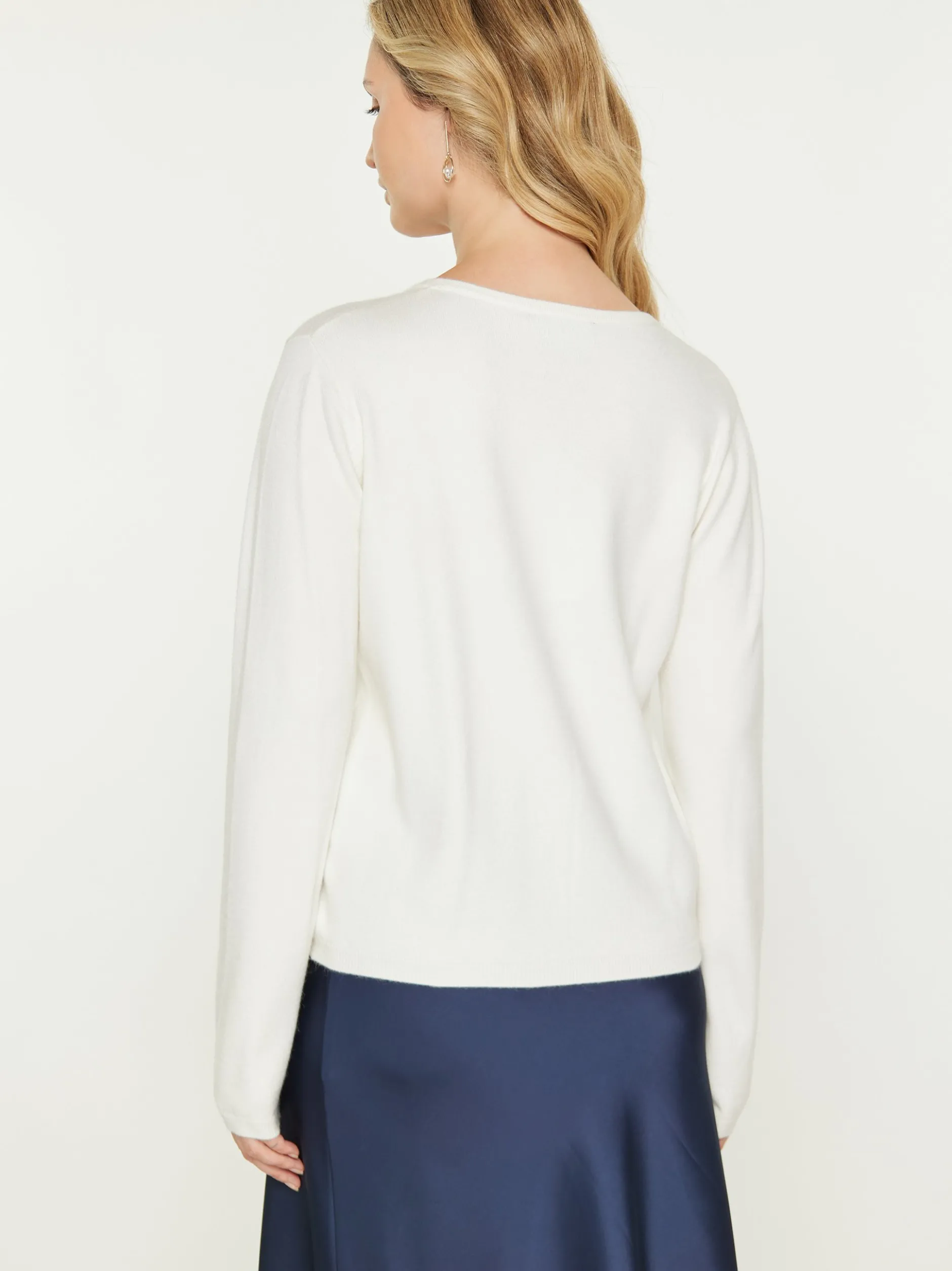 Usha Damen Strickjacke in weiß - Ausschnitt: Rundhals