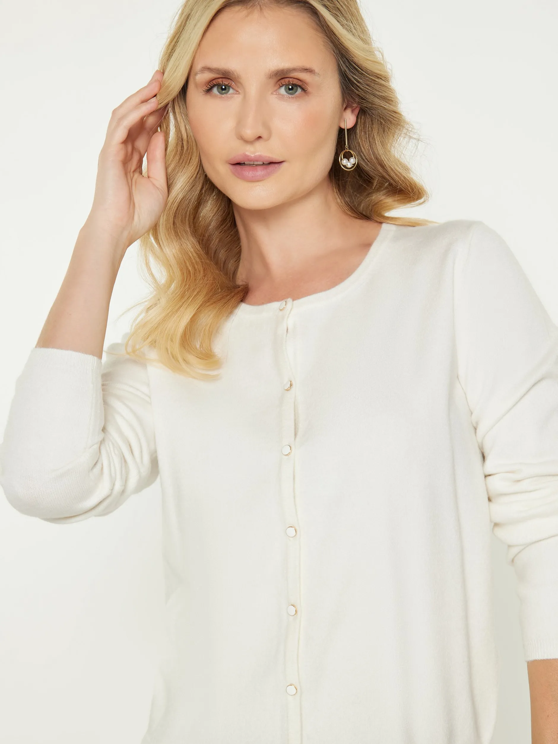 Usha Damen Strickjacke in weiß - Ausschnitt: Rundhals