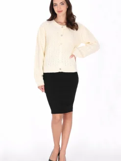 Usha Damen Strickjacke in weiß - Ausschnitt: Rundhals