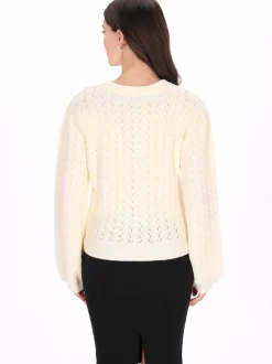 Usha Damen Strickjacke in weiß - Ausschnitt: Rundhals