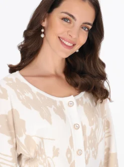 Usha Damen Strickjacke in weiß - Ausschnitt: Rundhals