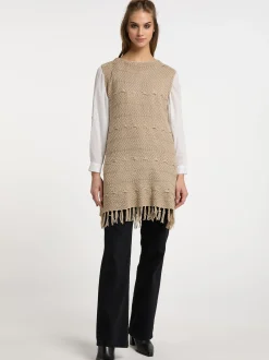Usha Damen Strickkleid in beige - Ausschnitt: Rundhals