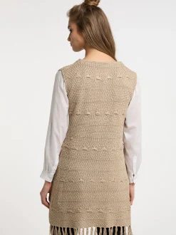 Usha Damen Strickkleid in beige - Ausschnitt: Rundhals