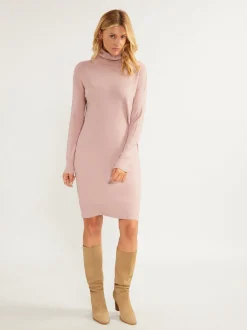 Usha Damen Strick-Langarmkleid midi in altrosa