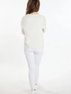 Usha Damen Strickpullover in ecru - Ausschnitt: Rundhals