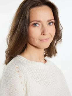 Usha Damen Strickpullover in ecru - Ausschnitt: Rundhals