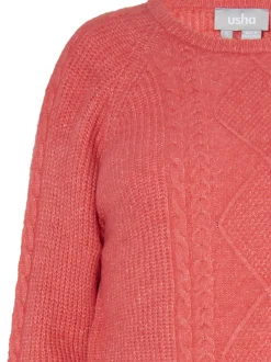 Usha Damen Strickpullover in rot - Ausschnitt: Rundhals