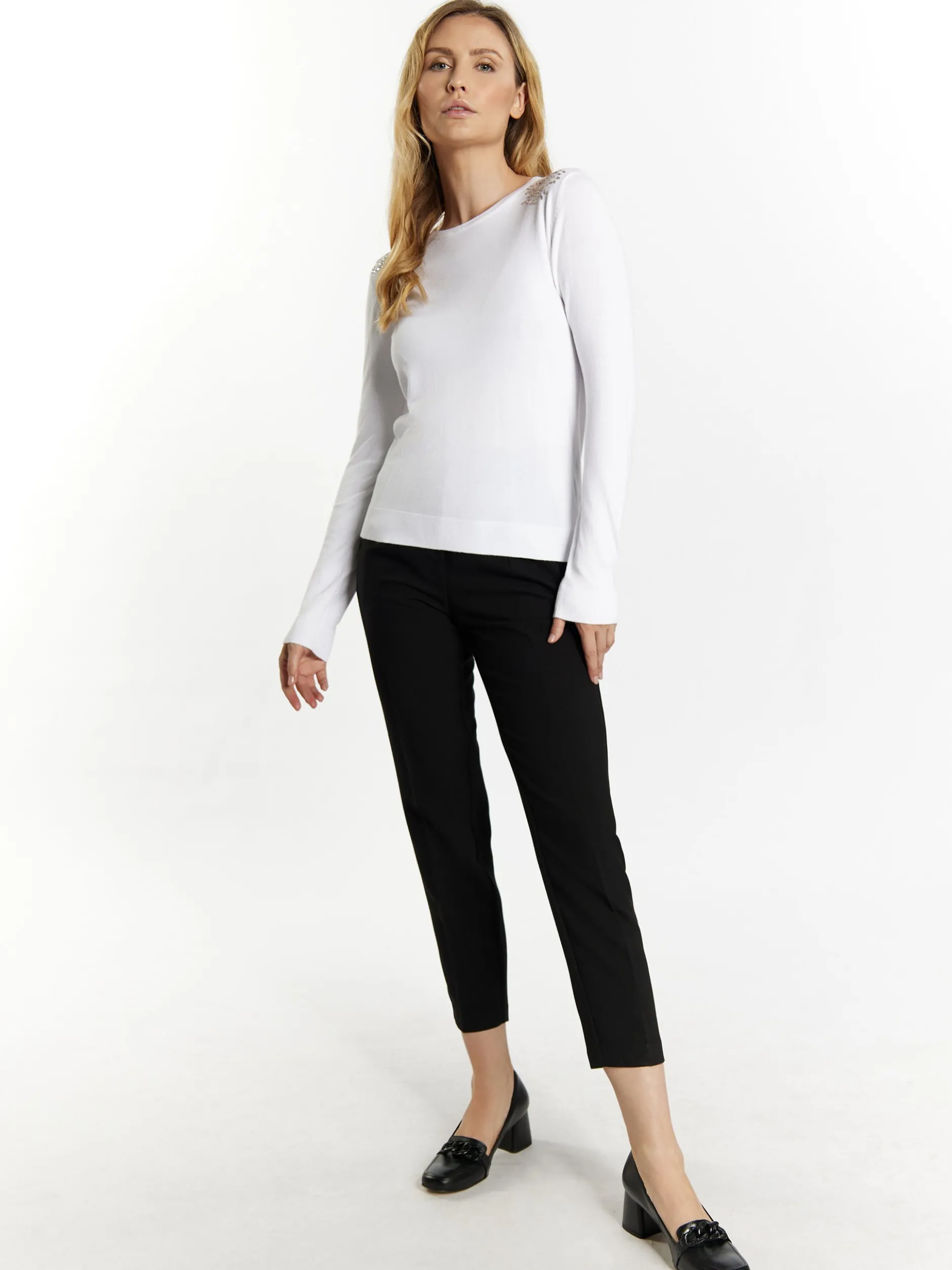 Usha Damen Strickpullover in ecru - Ausschnitt: Rundhals