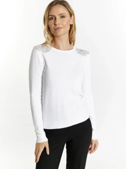 Usha Damen Strickpullover in ecru - Ausschnitt: Rundhals
