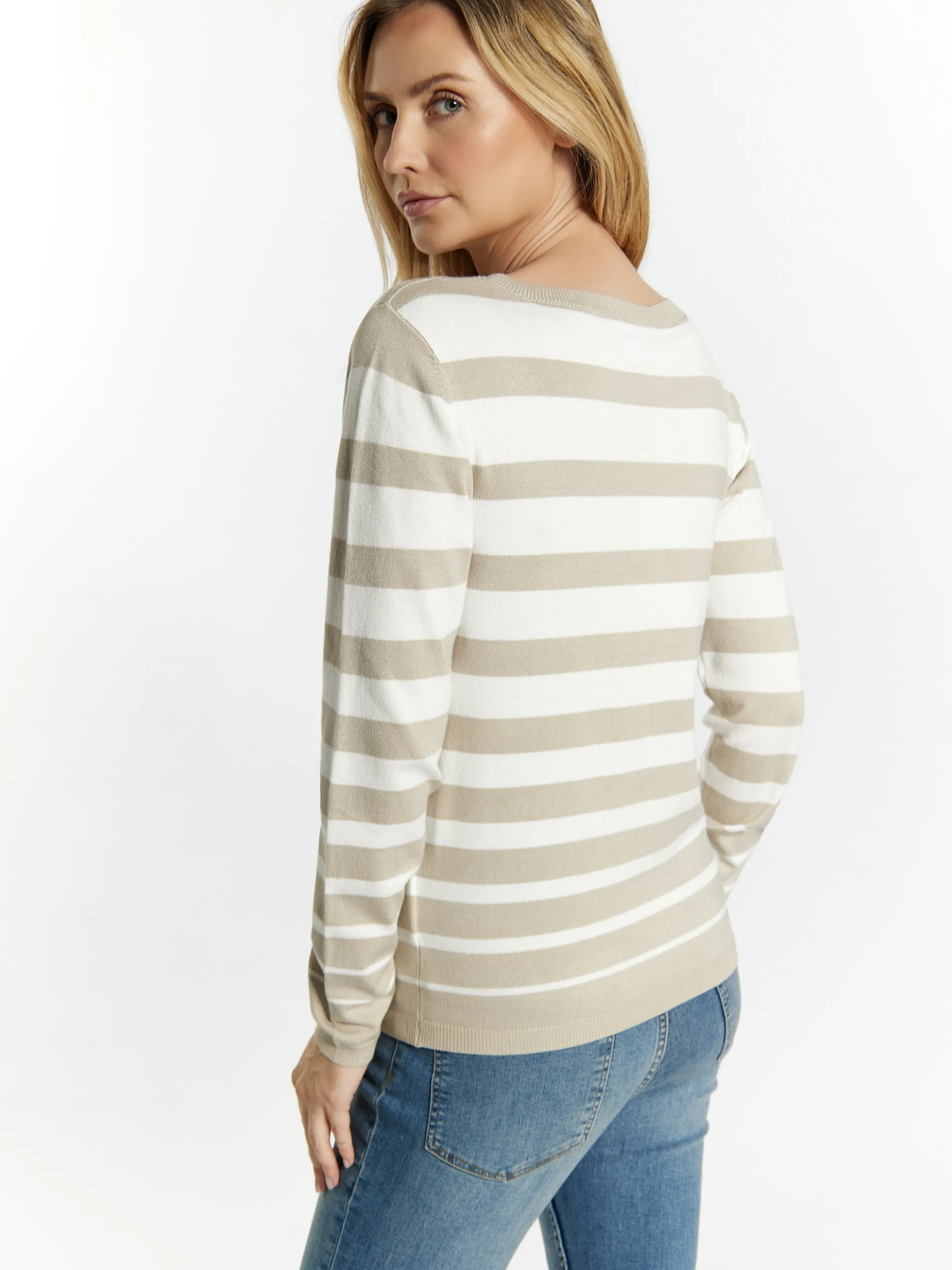 Usha Damen Strickpullover in weiß - Ausschnitt: Rundhals