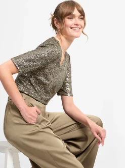 V by Vera Mont Damen Hose in oliv - Länge: lang
