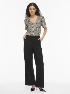 Vila Damen Kurzarmbluse - VIGrace in beige schwarz