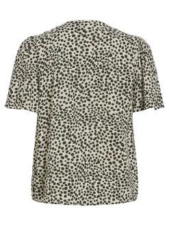 Vila Damen Kurzarmbluse - VIGrace in beige schwarz