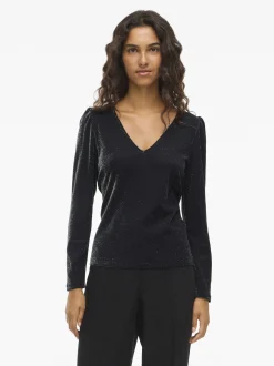 Vila Damen Langarmshirt - VIElainas in anthrazit silber