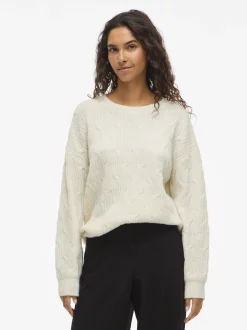 Vila Damen Pullover - VILAssia in ecru - Ärmel: langarm