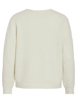 Vila Damen Pullover - VILAssia in ecru - Ärmel: langarm