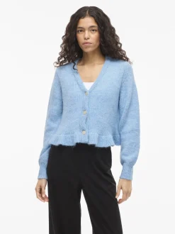Vila Damen Strickjacke mit Wolle - VIDoris in hellblau
